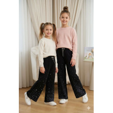 Стильні дитячі штани палаццо з мерехтливими стразами
