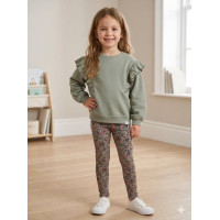 Костюм для дівчинки «Ніжна Олива» з воланами та квітковим принтом