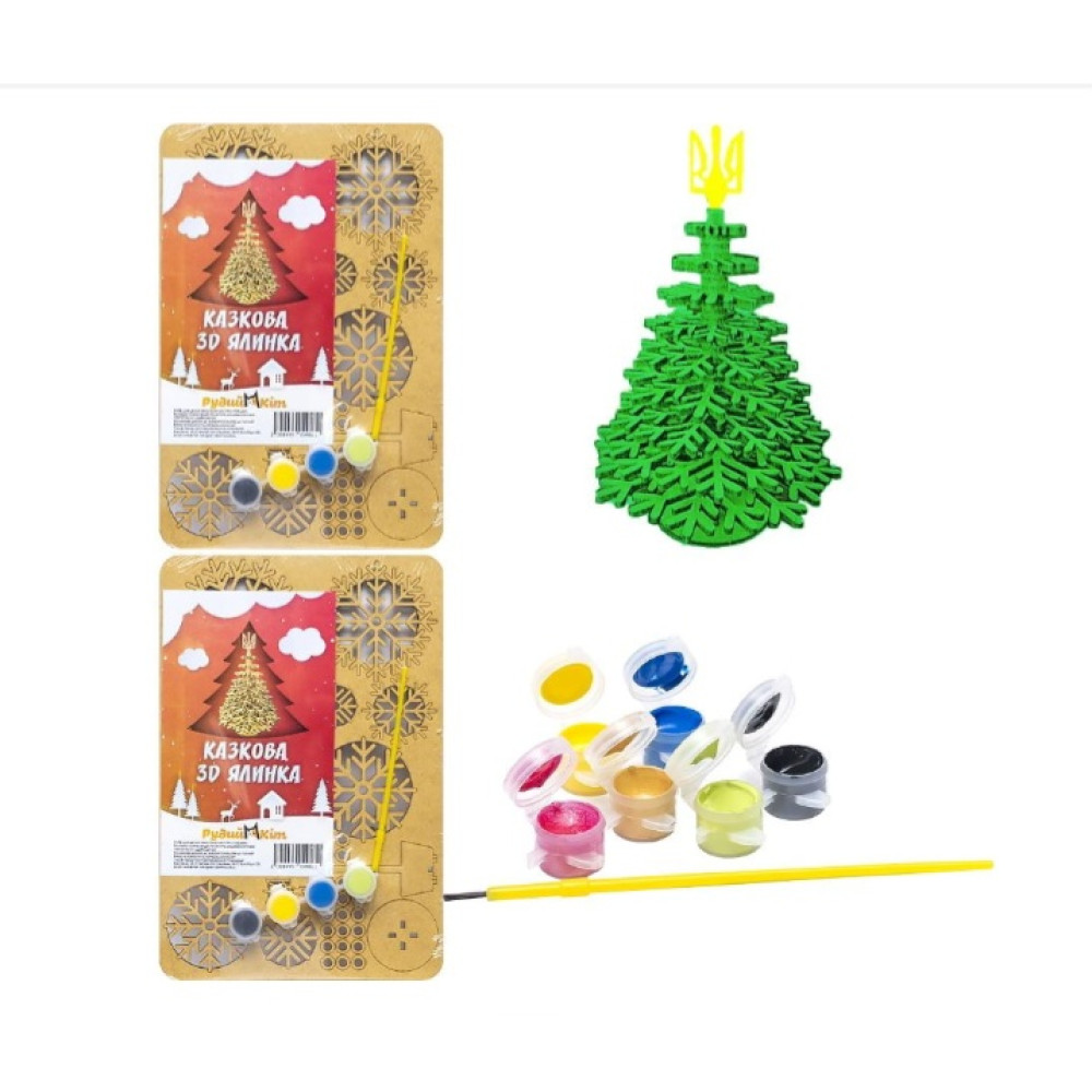 Дерев'яний набір збери та розфарбуй "Казкова ялинку"