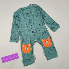 Зелений котоновий чоловічок із принтованими ведмедиками