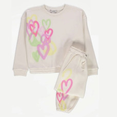 Спортивний костюм (світшот+штани) Gеоrgе утеплений флісом, молочний із сердечками
