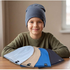 Підліткова в'язана шапка в рубчик з логотипом